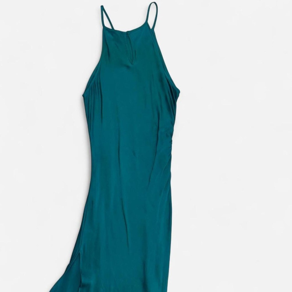 Lulus Halter Midi Dress Side Ruching Peek Skin Cutout - Picture 2 of 4